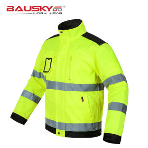 Mens High Visibility Reflective Outdoor Work Jacket Hi-Vis Lime Green Fluorescent Yellow Safety Jacket for Construction Cycling Motorbiking