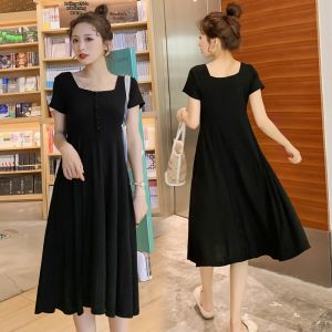 Elastic Square Neck Summer Maternity Dress