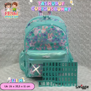 Tas Ransel Huruf Nama Curious Bunny / Tas Sekolah Ransel Alphabet Nama Motif Curious Bunny / Tas Ransel Bunny Hijau