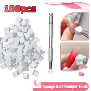 100pcs Square Sponge Set Nail Art Stamper With Sponge Grab Pen For Gel Polish Color Gradient Brush Glitter Powder Nail Art Tools