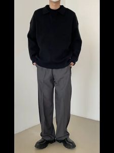 SINRANSINYA丨เสื้อกันนหนาว-สเวตเตอร์คอปกสไตล์เกาหลีแบบย้อนยุคใหม่สเวตเตอร์คอวีสไตล์แขนยาวขี้เกียจรักษาความอบอุ่นผ้าถักสบายๆหลวมในฤดูหนาว