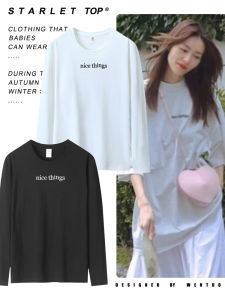 Áo Thun Nữ Tay Dài in Chữ Màu Trắng Phong Cách Hàn Quốc Mùa Hè Thường Ngày Thường Ngày Cotton Thoáng Khí