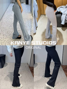 Kanye High-End Knitted Yoga Pants Womens Casual Flared Long Trousers Slimming Tight Fit Floor-Length Pants Casual Style