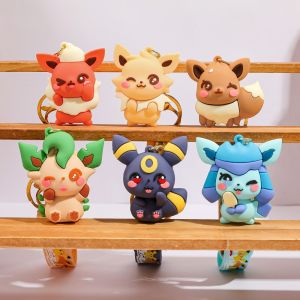 Eevee Keychain Evolution Set Flareon Jolteon Vaporeon Plush Keychain Pokémon Eeveelutions Key Ring for Fans