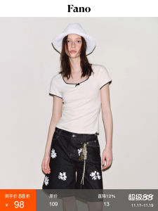 Fano Stylish Simple Color Block Lace Narrow Bow Tie Square Collar Short Sleeve Womens T-shirt Summer Slim Fit Korean Style