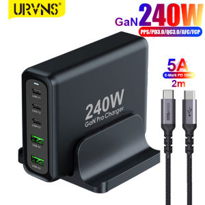 URVNS 240W GaN USB C Charging Station 5-Port PD 100W PPS45W Fast Charger Laptop Travel Adapter with USB-C Cable for MacBookiPadiPhone14/14Pro MaxSamsungPixel and More