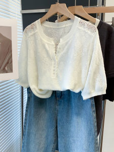 JIANDIYA | Lace V-Neck Loose Casual Knitted Top