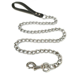Durable Pet Dog Chain Metal Leash For Small Medium Dog PU Handle Leather Iron Chain Leash Anti-Bite Chain Dog Accessories