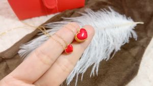 เสื้อผ้าทอง 18k แท้อิตาลี สร้อยคอจี้หัวใจสีแดง น้ำหนัก 0.35 - 0.45 กรัม ทองคำ 99.99% ทองแท้ๆ สีขนาด 24 ซม