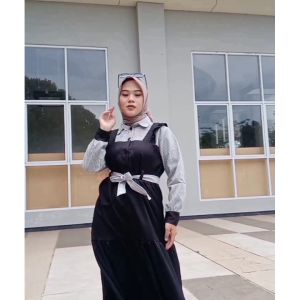 Gamis Muslim bahan crinkle Kombinasi Katun salur terbaru 2023-Gamis cingkle terbaru