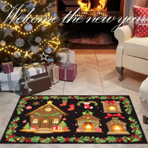 VIKAMA Christmas Happy Carpet Durable and Easy to Clean Entrance Hall Floor Mat Holiday Decoration Floor Mat Home Decoration
