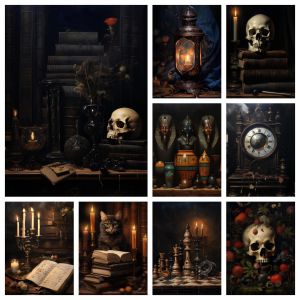 Diamond Art Painting Stitch 5D DIY MosaicGothic Vintage Phonograph Antique Aesthetic Dark Academy Butterfly Crow Embroidery Kits