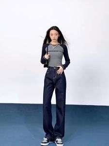 ali Quần Bò Ống Rộng Rộng Không Phai Màu Quần Ống Đứng Kiểu Mới Phong Cách Hàn Quốc Tôn Dáng Gầy Lót Nhung Cho Nữ Quần Dài Cạp Cao Dày