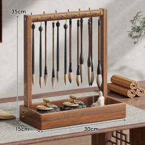 evesigar | Calligraphy Brush Rack Large Capacity Wooden Storage Stand
