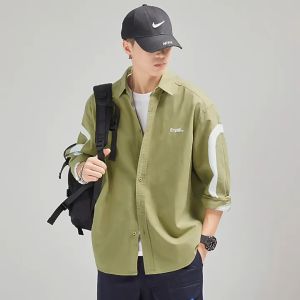 เสื้อแขนยาว สำหรับผู้ชาย 100% ผ้าฝ้าย ทรงหลวม แชช์เก็ต 3XL