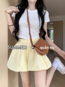 MiiOW | Quần short chữ A cạp cao cho nữ mùa hè 2025 Quần short đèn lồng họa tiết hoa dáng rộng thoải mái Quần short mùa hè