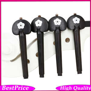 IRIN | Cello Pegs Set of 4 – Imitation Ebony with White Shell Carved Flower Inlay Pre-Drilled Easy Installation for 4/4 Cello