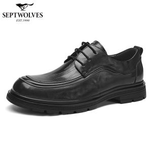 Septwolves Mens Winter Shoes Top Layer Cowhide Casual Derby Business Formal Wide Toe Leather Boots Youth round Toe Rubber Sole