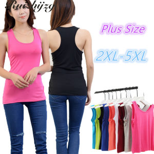 Ruizhijzg Plus Size Modal Cotton Womens Bralette Singlet Summer Ladies Girls Camisole Tank Top Round Neck I-Shaped Vest Female Sleep Night Wear Suspender U-Shaped Stretchable Sleeveless T Shirt Plain Color