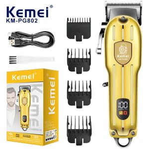 Kemei KM-PG802 Professional Full Metal Retro Hair Trimmer For Men USB Rechargeable Clipper For Hair Cut Electric LED Display Hair Trimming Tool For Barber Shop