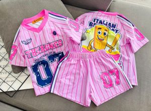 11-45kg A363 Đồ bộ bé gái quần đùi áo tay ngắn thun lạnh in họa tiết hoạt hình thể thao siêu cưng bộ thể thao bé gái