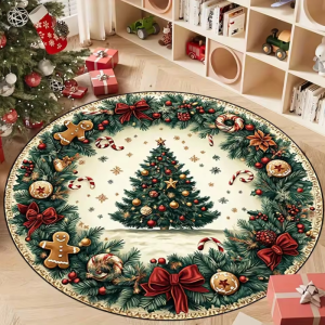 VIKAMA Christmas Gnome Round Rug Winter Xmas Tomte Non Slip Circle Carpet Living Room Bedroom Holiday Home Decor Floor Mat