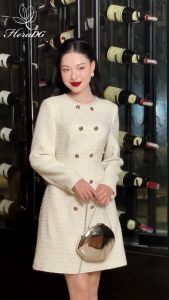 Đầm nữ HeraDG thiết kế dáng A ốp dây 2 hàng cúc song song chất dạ tweed cao cấp WDPBD1023