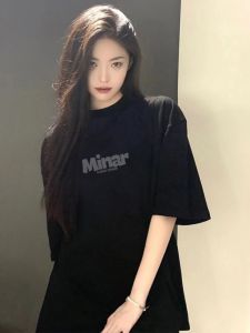 Plus Size Ladies Black Heavy Weight Minimalist Letter T-Shirt Womens Plus Size Short Sleeve Summer Plus Size Pure Cotton American Retro Half Sleeve Tops