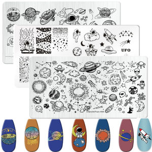 Starry Sky Theme Nail Stamping Plates Space Astronaut Pattern Carimbos for Nail Art Image Template Diy Manicure Stencil Tools
