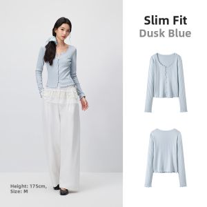 Semir | Cotton Long Sleeve Tight Fit T Shirt U Neck Short Design 2 in 1 Blouse