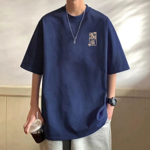 Áo Thun Cotton Nam Tay Ngắn Cổ Tròn Mùa Hè Mới Màu Xanh Lam Thời Trang Hợp Thời Trang Cho Cặp Đôi Áo Thun Cotton Nguyên Chất