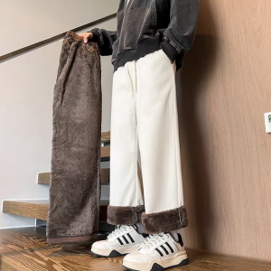 Quần Nhung Ấm Áp Chống Lạnh Độ Sâu Âm 40 Độ Cho Nam Mùa Thu Đông Quần Ống Rộng Ống Thẳng Dày