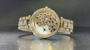 MissFox | MISSFOX Women Quartz Watch Fashion Bling Casual Ladies Watches Female Quartz Gold Watch Crystal Diamond Leopard For Women Clock
