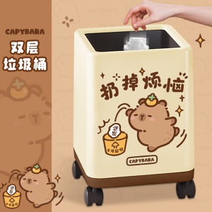 Rolling Kitchen Bathroom Trash Can with Wheels Mobile Home Use High Aesthetic Value for Living Room Bedroom Capybara Wheelie Bin