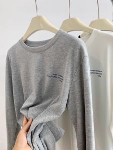 Retro Korean Style Long Sleeve Pure Cotton T-Shirt Womens Loose Slimming Top Spring Autumn Winter Casual Comfortable Base Shirt