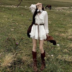 unifittoo | Summer Vacation Wear Prairie White Long Sleeve Women Dress