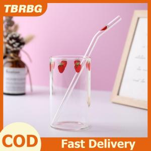 TBRBG Ins Nana Strawberry Glasses Heat Resistant Coffee Milk Water Cups with Straws Clear Cute Juice Smoothie Cold Drinks Straw Cup