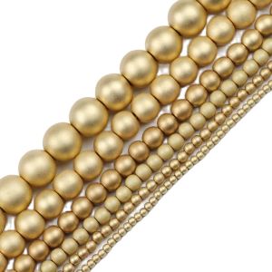 Matte KC Gold สี Hematite หินธรรมชาติ 2/3/4/6/8/10 มม.รอบ Spacer ลูกปัดแบบหลวมสําหรับเครื่องประดับทําสร้อยข้อมือ DIY อุปกรณ์เสริม