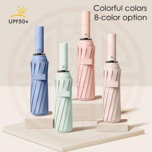 24 Bone Fully automatic umbrella Anti-rebound Double skeleton Strong Windproof umbrella auto Sunscreen Umbrella Fold Sun umbrella Anti UV Foldable Business Umbrella 24骨自动折叠雨伞