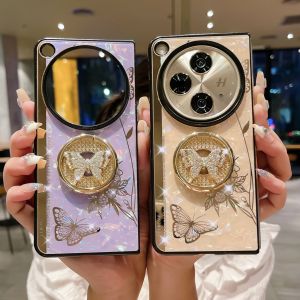 Trường hợp cho OPPO Find N3/Oneplus mở với Rhinestone Nhẫn Bướm mô hình vỏ trái và phải gấp nắp ống kính bao gồm tất cả bảo vệ chống thả và chống sốc trường hợp bảo vệ
