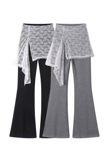 SUOSHE | Plus Size Lace Splicing Overlay Design Flared Pants Casual All-Match Spring/Summer New