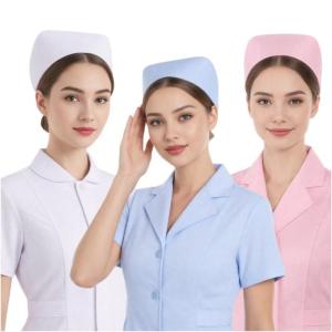 Women Classic Nurse Hat With Button One Button Uniform Cap For Hospital Work Medical Surgical White Pink Blue Swallowtail Hat