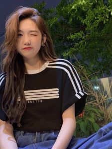 Retro American Spliced Color Shoulder Insert Short Sleeve T-Shirt Women Loose Summer New Trend Brand Casual Cotton Top