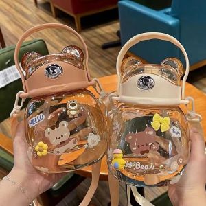 Cốc Nước Hình Gấu Dễ Thương Dung Tích Lớn Có Van Chui Bằng Nhựa Cho Nữ Học Sinh Mùa Hè Cốc Cầm Tay Chịu Nhiệt Độ Cao