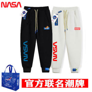 NASA Collaborative Mens Casual Sporty Loose Fit Black Sweatpants Spring Autumn Trendy Brand Versatile Couples Long Pants