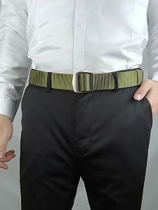 Men Nylon Tactical Belt Alloy Metal Buckle No Hole Adjustable Webbing Belt Heavy Duty Outdoor Hiking Camping Casual Work Belt for Jeans Pants