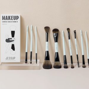 Jessup Makeup Brush Set 2/3/6/10pcs Double Sided Foundation Contour Blush Highlight Eyebrow Eyeshadow Eyeliner Concealer Brushes Bright Cyan Cruelty-Free T500