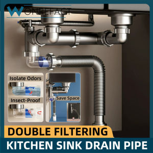 [Space Saving] Sink Drain Waste Pipe Kit with Transparent Waste Trap for Single or Double