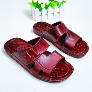 Middle-Aged and Elderly Slippers Mens Summer Interior Home Dad Slippers Plastic Oil Shoes Grandpa Thick Sole Non Slip Abrasion Resistant