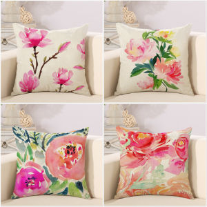 มือวาดสีน้ําดอกไม้โซฟาสํานักงานปลอกหมอนพนักพิงเบาะรองนั่งสไตล์นอร์ดิกพืชลวดลายโยนปลอกหมอน